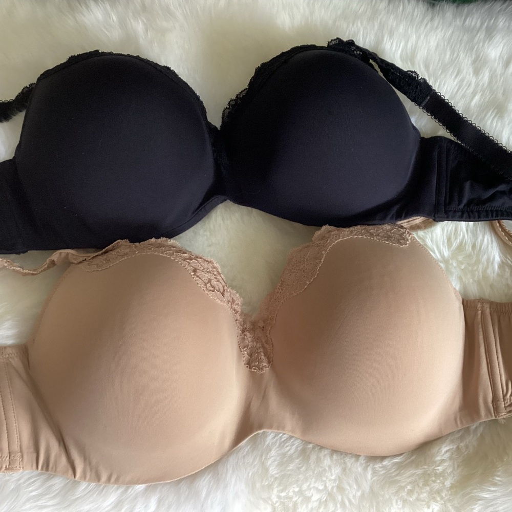 Le Mystere Seamless, Underwire, Lace-Trim TWO Bras in Black & Nude